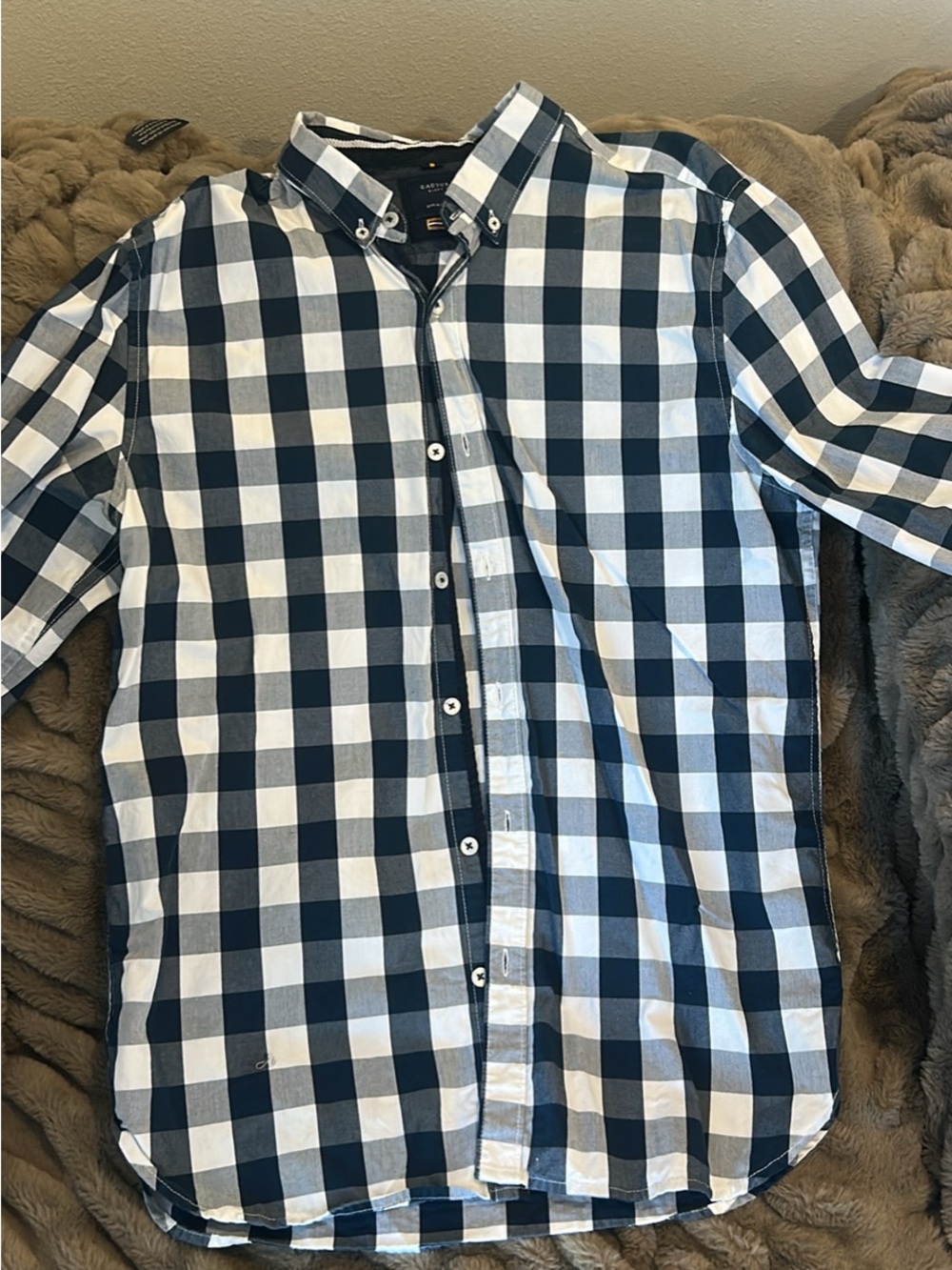 Classic Navy and White Check Button-Down Shirt